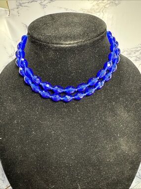 VTG Source Unknown Cobalt Blue Faceted Double-Strand Necklace